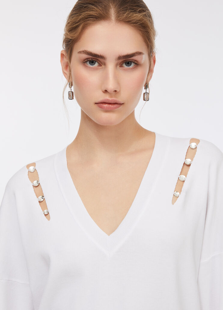 Pullover mit eingefassten Schmucksteinen Wollweiß Liu Jo - medium