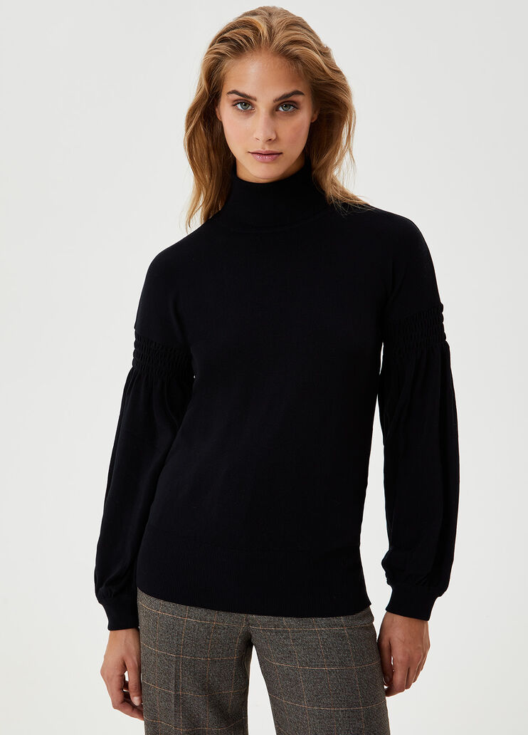 High-neck jumper with gathered detail Black Liu Jo - large image number 0