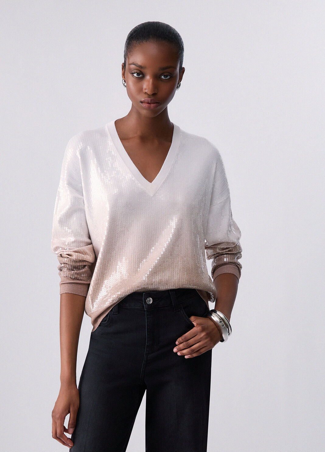 D&eacute;grad&eacute;-Pullover mit Pailletten beige Liu Jo - large image number 5