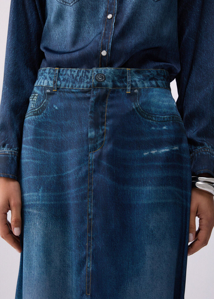 Jupe longue avec imprim&eacute; num&eacute;rique denim bleu fonc&eacute; Liu Jo - medium