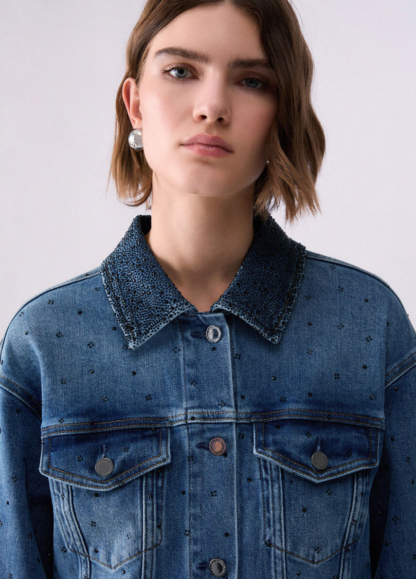 Denim jacket with micro rhinestones colour light denim | Liu Jo