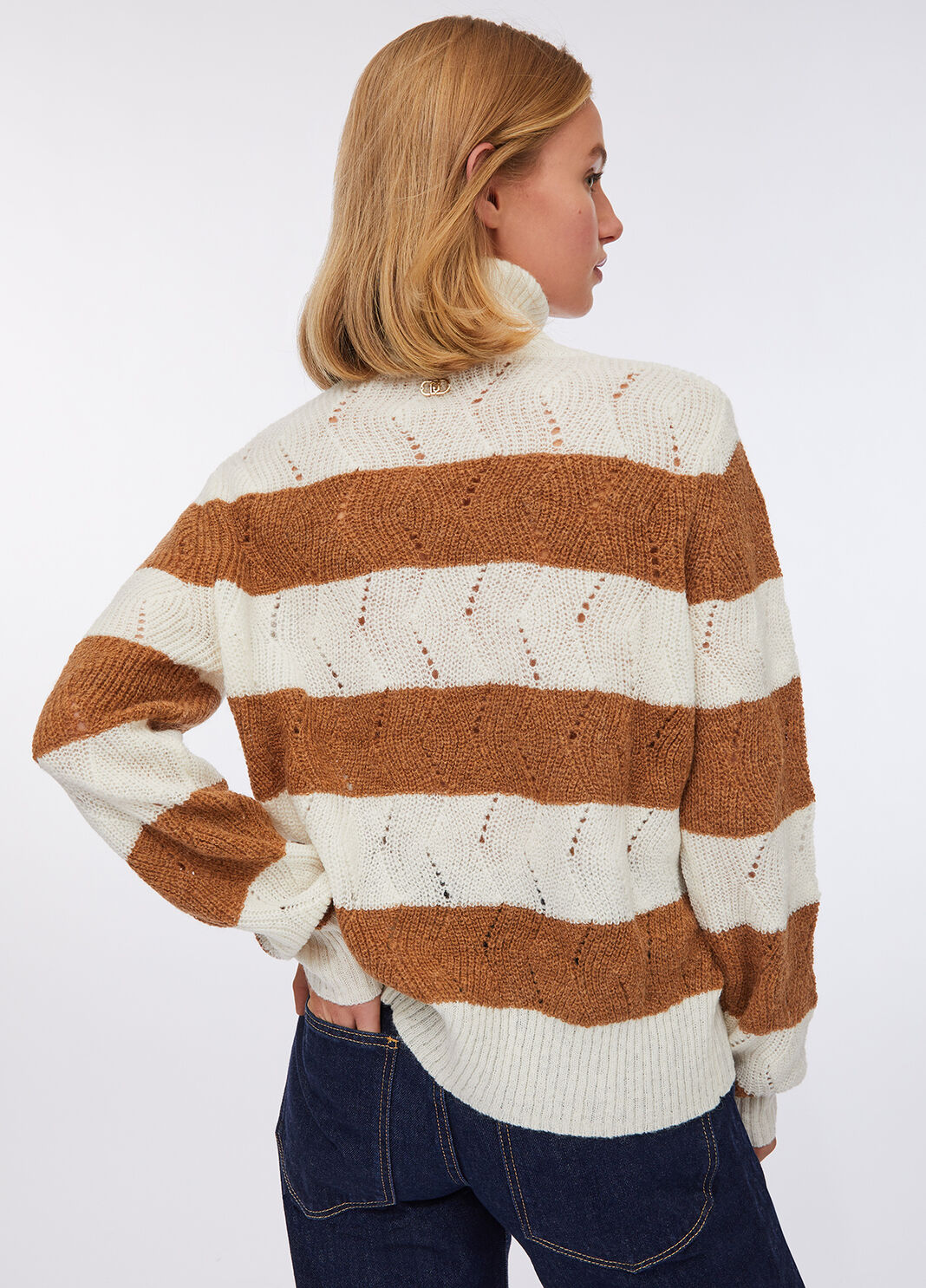 Striped wool and alpaca polo-neck white Liu Jo - large image number 1