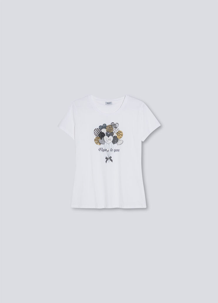 T-shirt with print and appliqu&eacute;s white/balloon Liu Jo - large image number 3