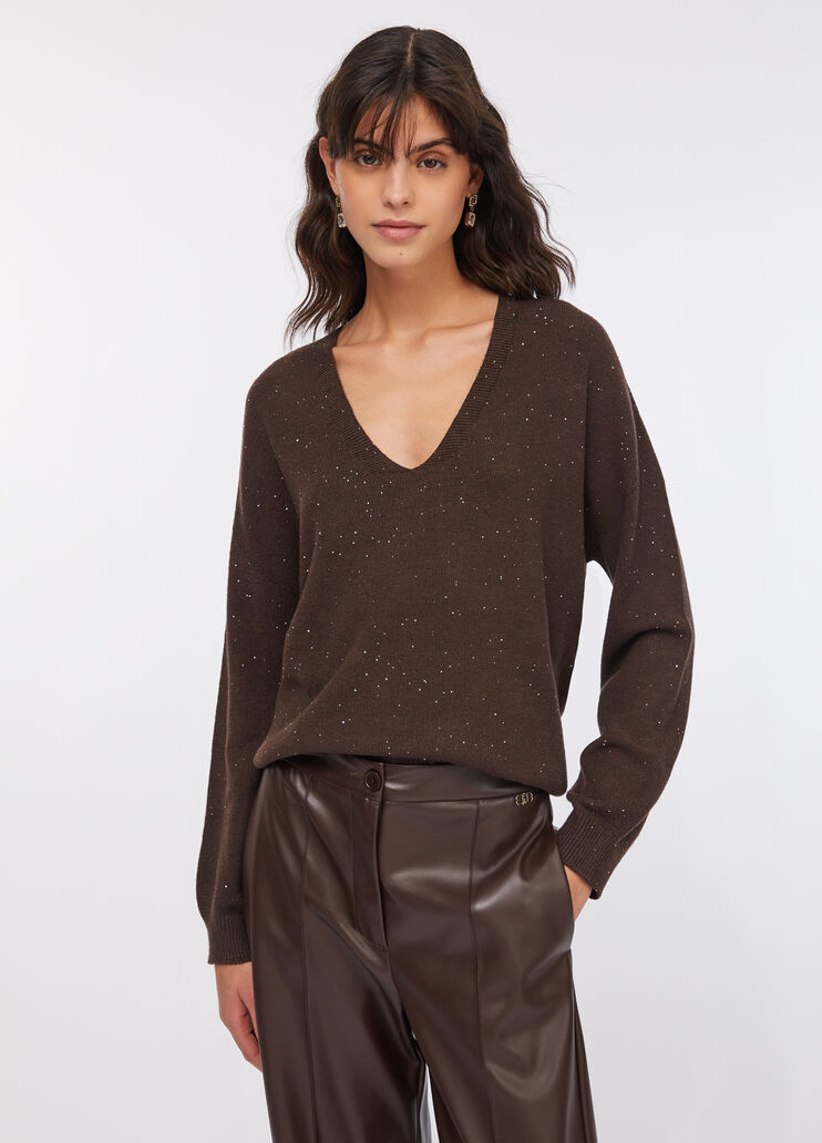 Jumper with micro sequins chocolate Liu Jo - large image number 0