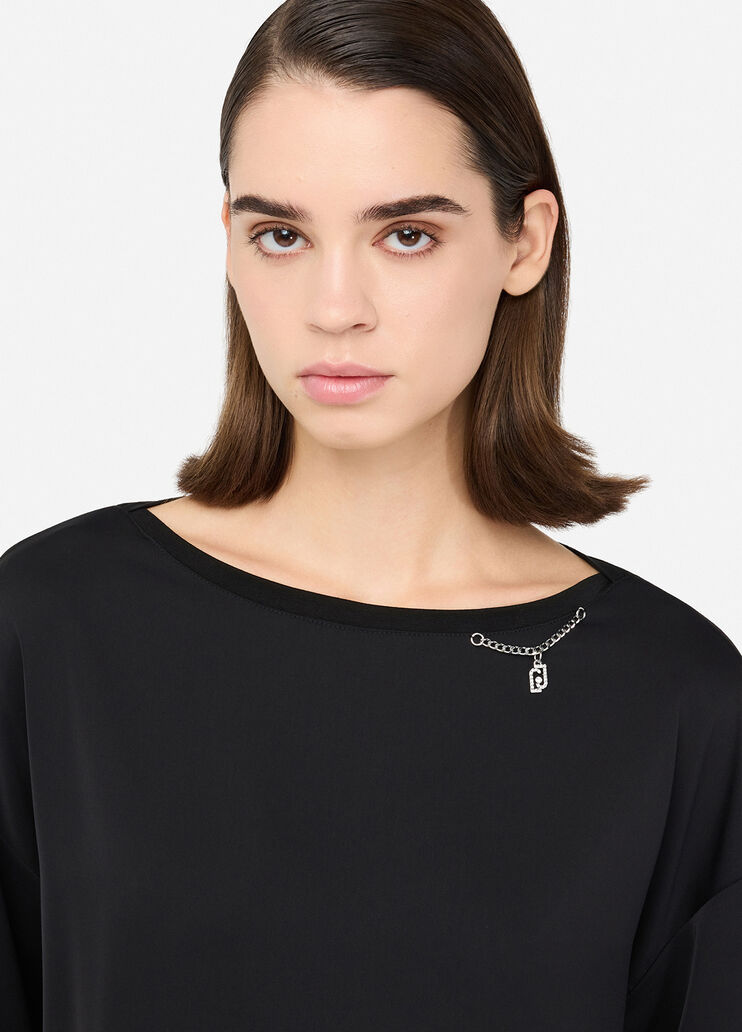 T-shirt with jewel chain black Liu Jo - large image number 2