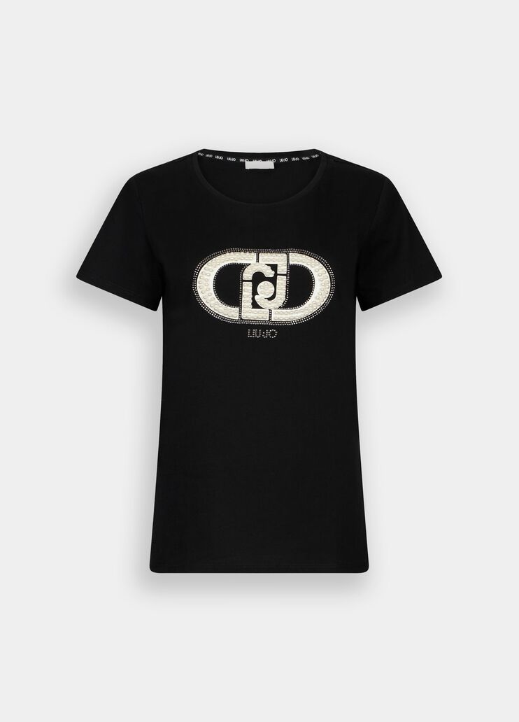 Cotton T-shirt black/monogram Liu Jo - large image number 6
