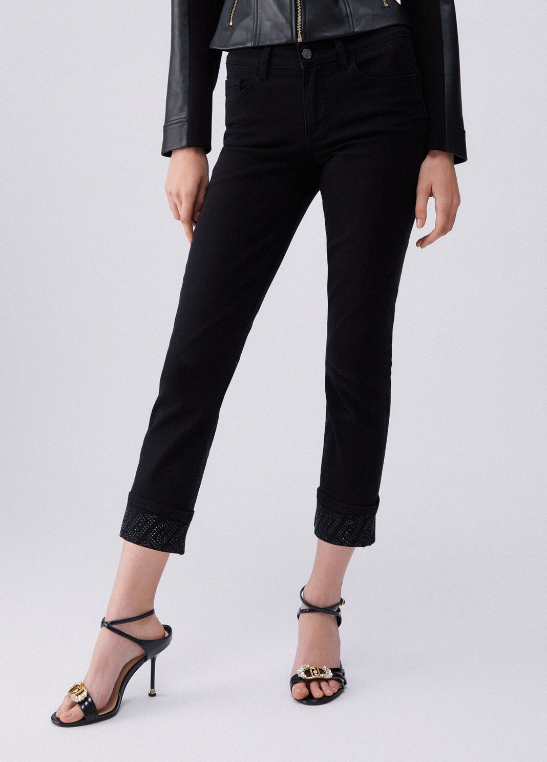 Skinny trousers with turnups and gemstones black Liu Jo - large image number 0