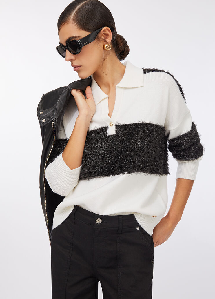 Polo en laine à rayures blanc Liu Jo - large image number 4