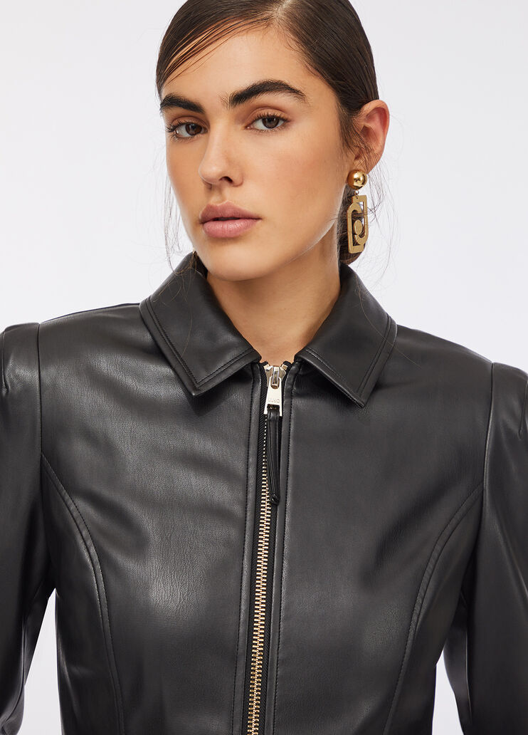 Chaqueta slim-fit en acabado encerado negro Liu Jo - large image number 3