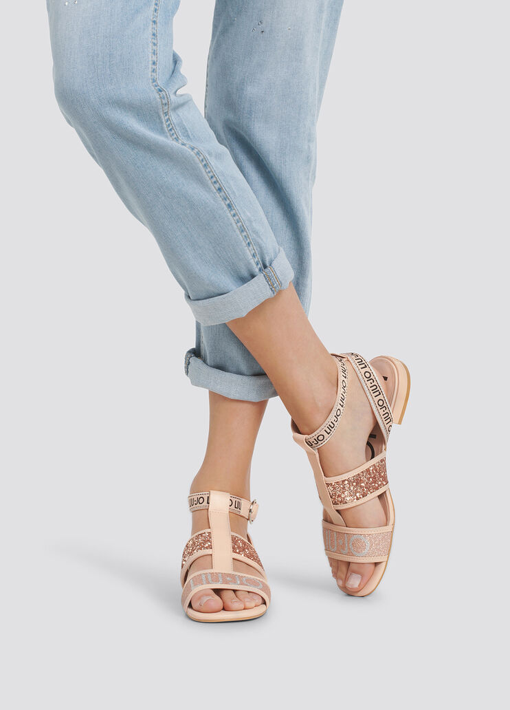 Сандалии на плоской подошве с логотипом и блёстками телесный Liu Jo - large image number 3 Сандалии на плоской подошве с логотипом и блёстками телесный Liu Jo - large image number 3