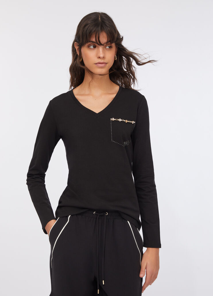 T-shirt with rhinestones black Liu Jo - large image number 0