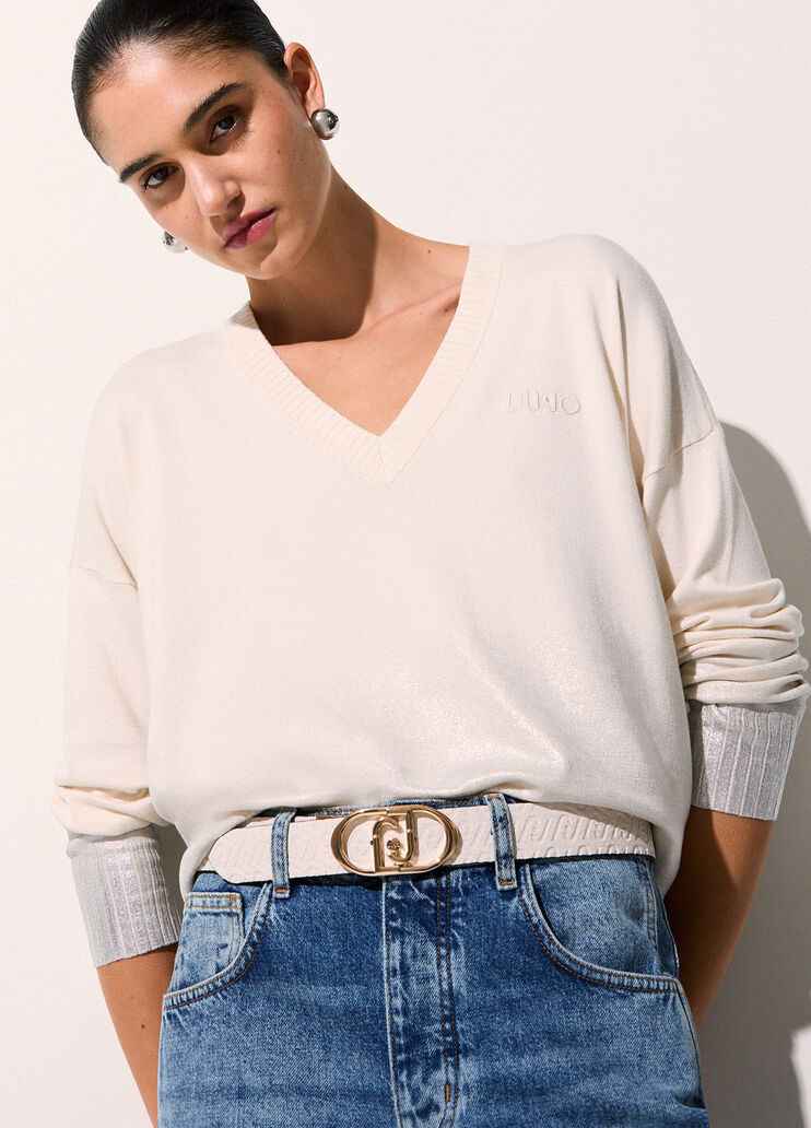 Ceinture r&eacute;versible blanc et beige Liu Jo - medium