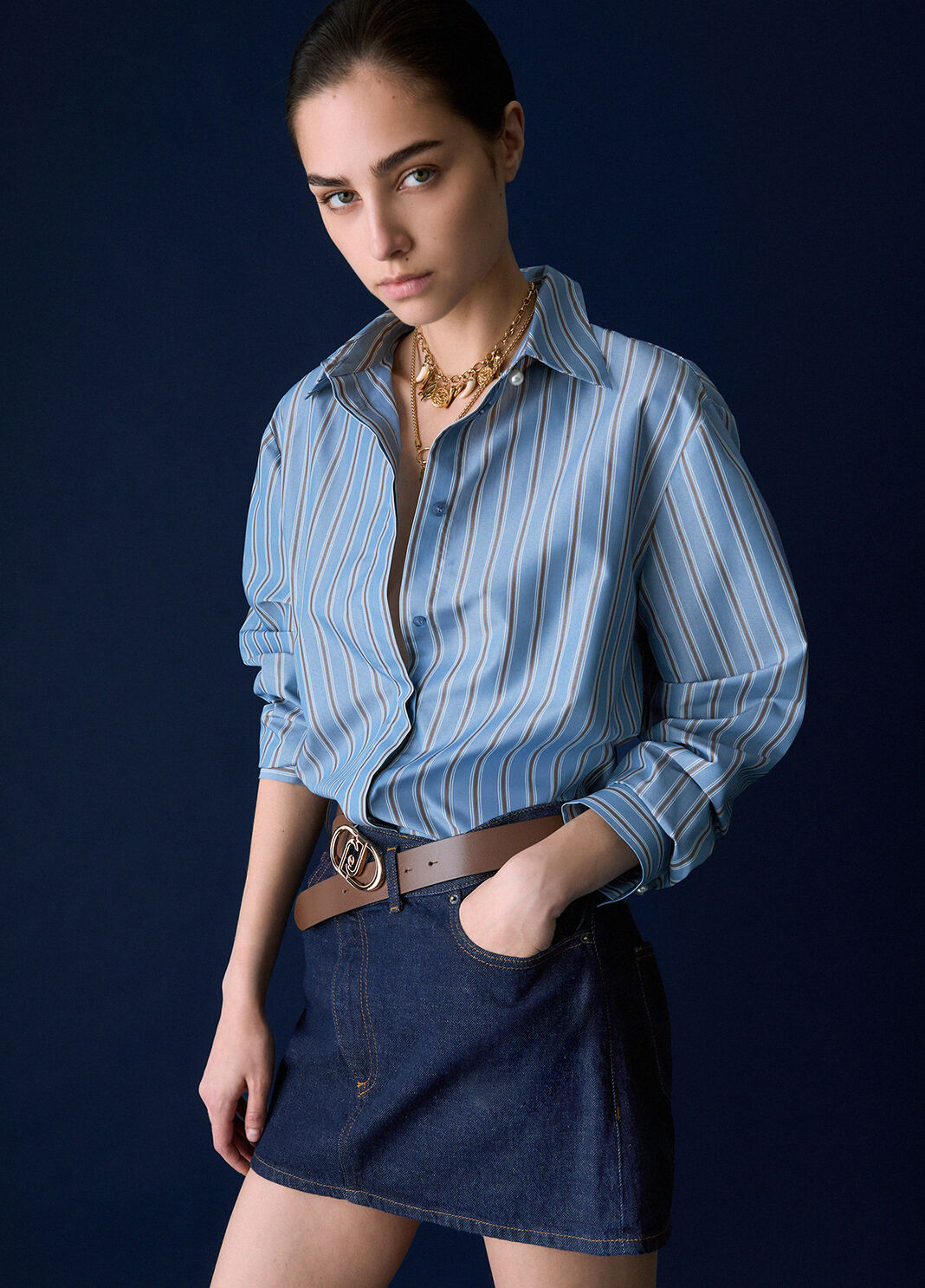 Shirt with lace insert light blue Liu Jo - large image number 2