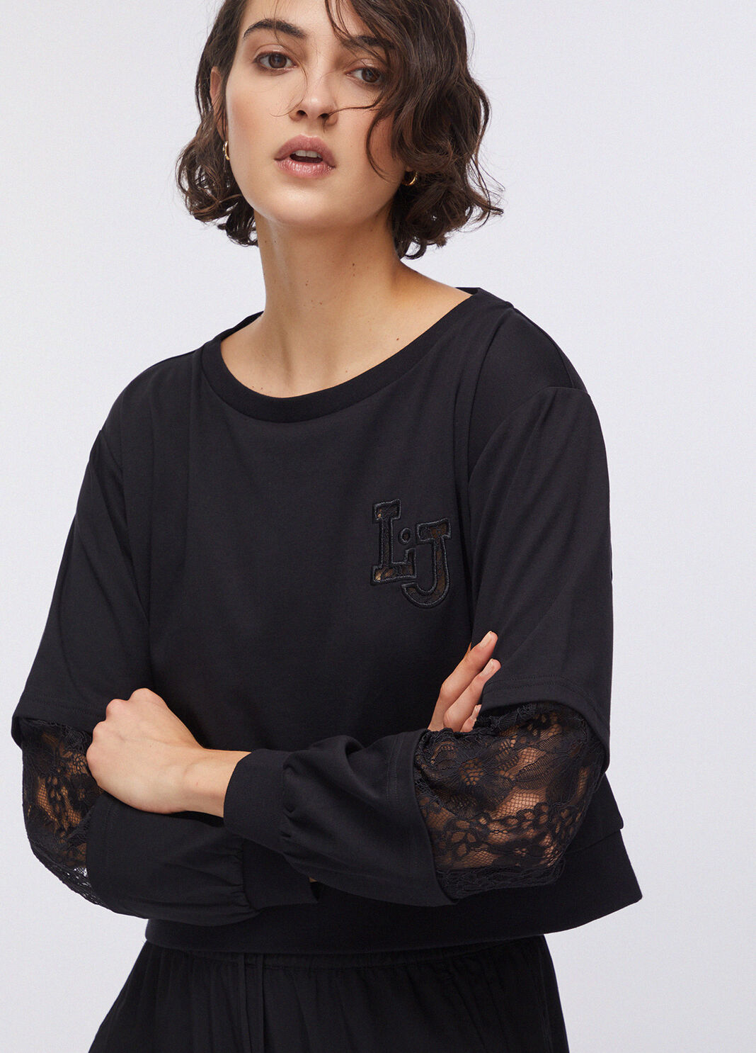 Sweatshirt with lace inserts black Liu Jo - large image number 3