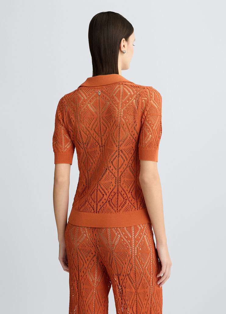 Cotton-blend crochet jumper terracotta Liu Jo - large image number 1 Cotton-blend crochet jumper terracotta Liu Jo - large image number 1