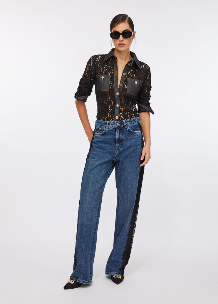 Straight-Jeans mit Spitze Denimblau Liu Jo - medium