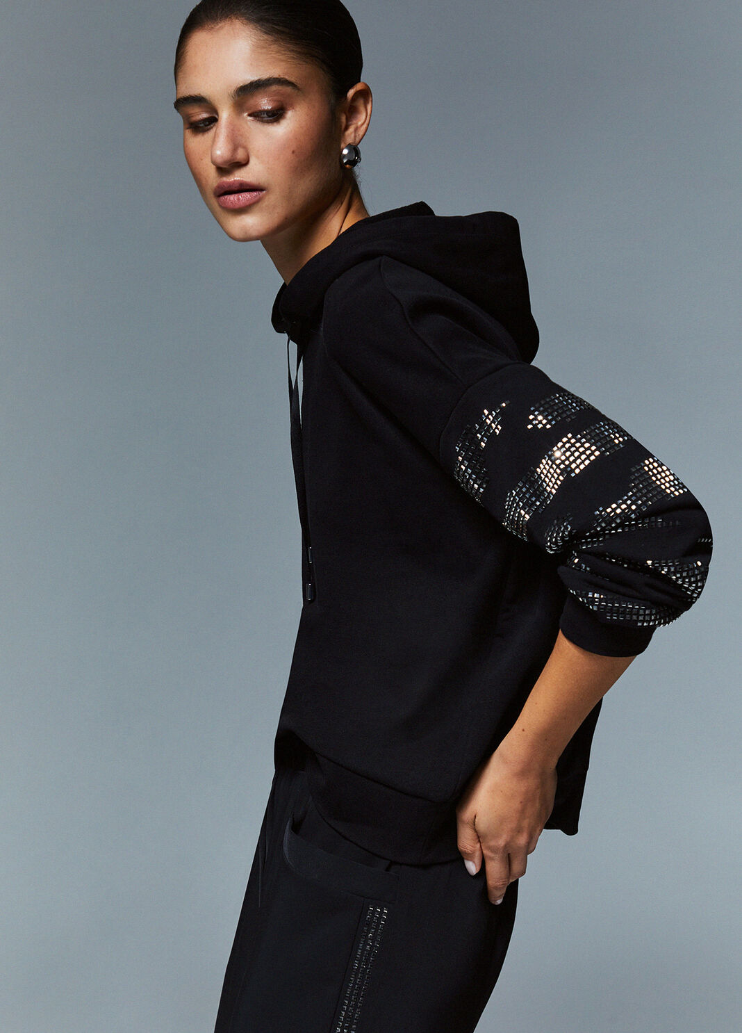 Hooded sweatshirt with appliqu&eacute;s black Liu Jo - large image number 3