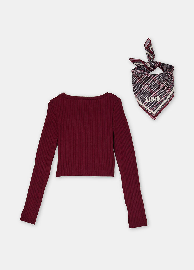 Maglia a coste con foulard rosso Liu Jo - large image number 3 Maglia a coste con foulard rosso Liu Jo - large image number 3