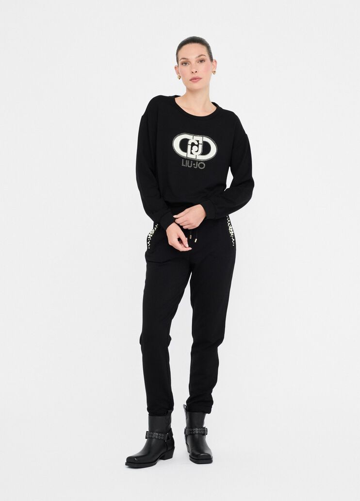 Sweatshirt with maxi beads black/monogram Liu Jo - medium Sweatshirt with maxi beads black/monogram Liu Jo - medium