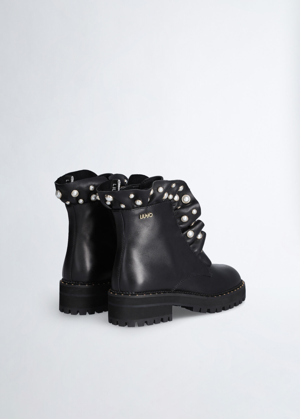 Leather combat boots with jewel ruching colour black Liu Jo