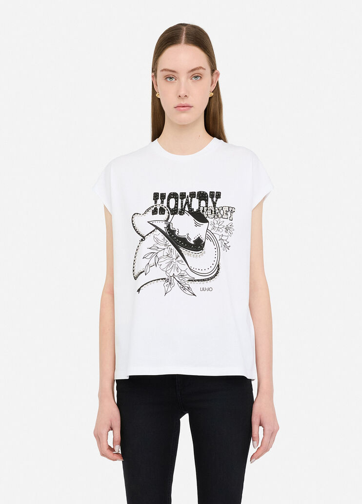 Printed T-shirt with rhinestones white Liu Jo - medium