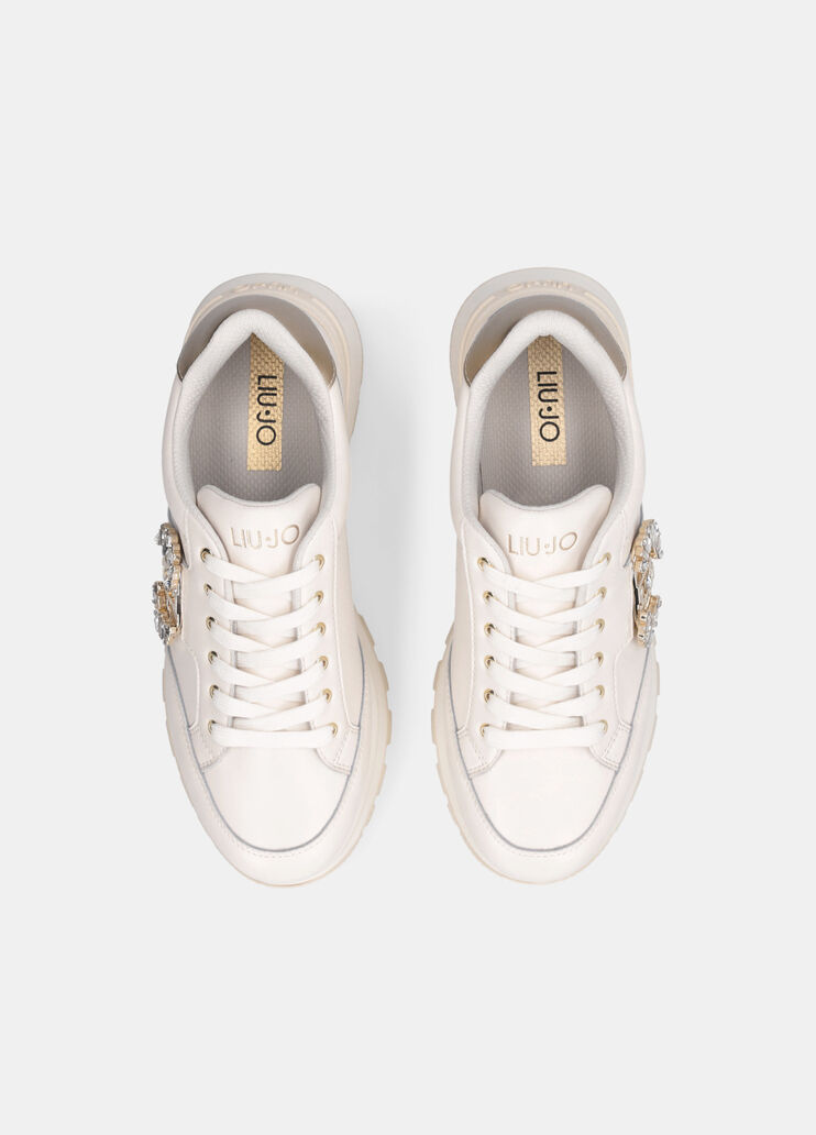 Leather sneakers with jewel logo white Liu Jo - large image number 4