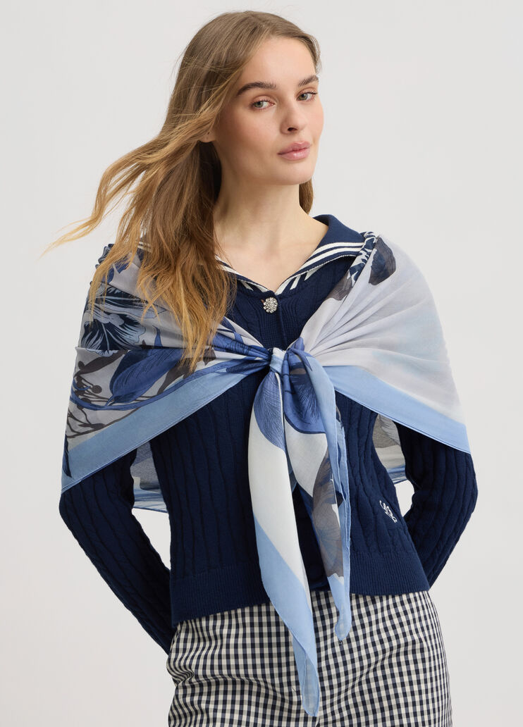 Scarf with floral print blue denim Liu Jo - medium Scarf with floral print blue denim Liu Jo - medium