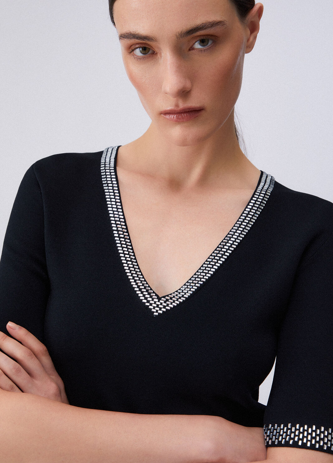 Knit t-shirt with gemstones black Liu Jo - large image number 4