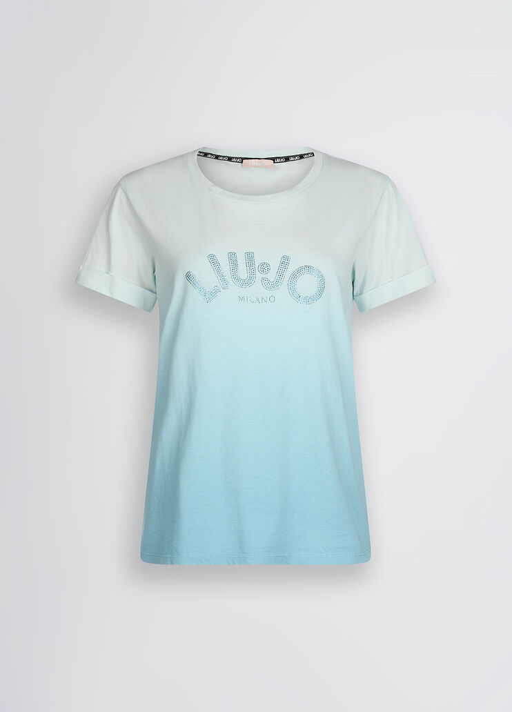 T-shirt with logo and gemstones light blue Liu Jo - large image number 6 T-shirt with logo and gemstones light blue Liu Jo - large image number 6