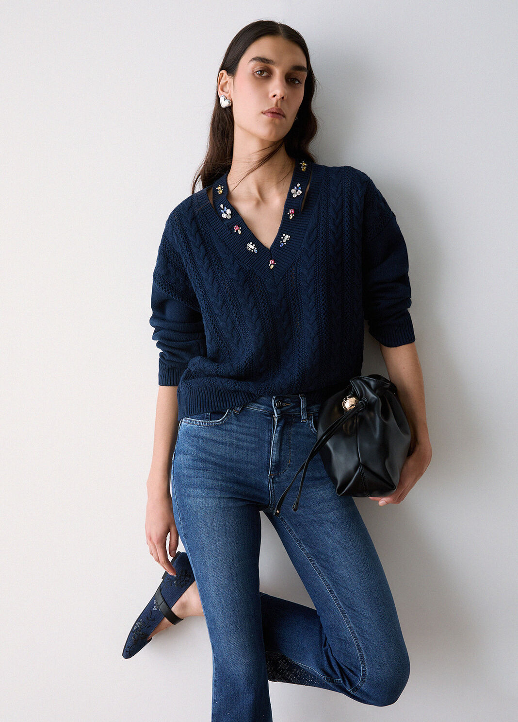 Knit with jewel embroidery dark blue Liu Jo - large image number 3