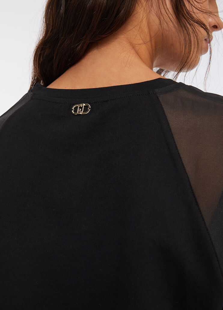 Cotton and organza T-shirt black Liu Jo - large image number 4 Cotton and organza T-shirt black Liu Jo - large image number 4