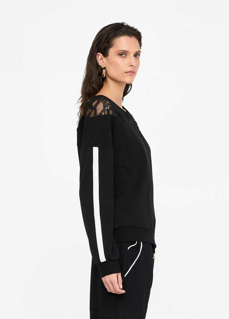Cotton sweatshirt with lace black Liu Jo - large image number 3 Cotton sweatshirt with lace black Liu Jo - large image number 3