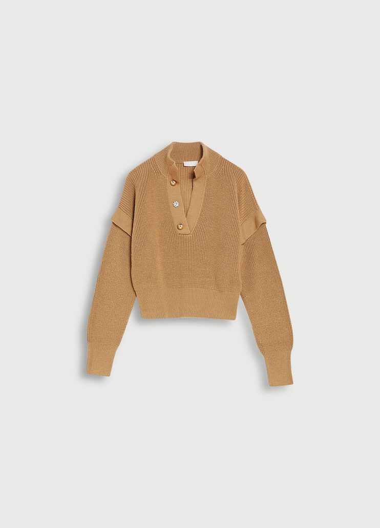 Mock turtleneck with jewel buttons camel Liu Jo - large image number 4 Mock turtleneck with jewel buttons camel Liu Jo - large image number 4