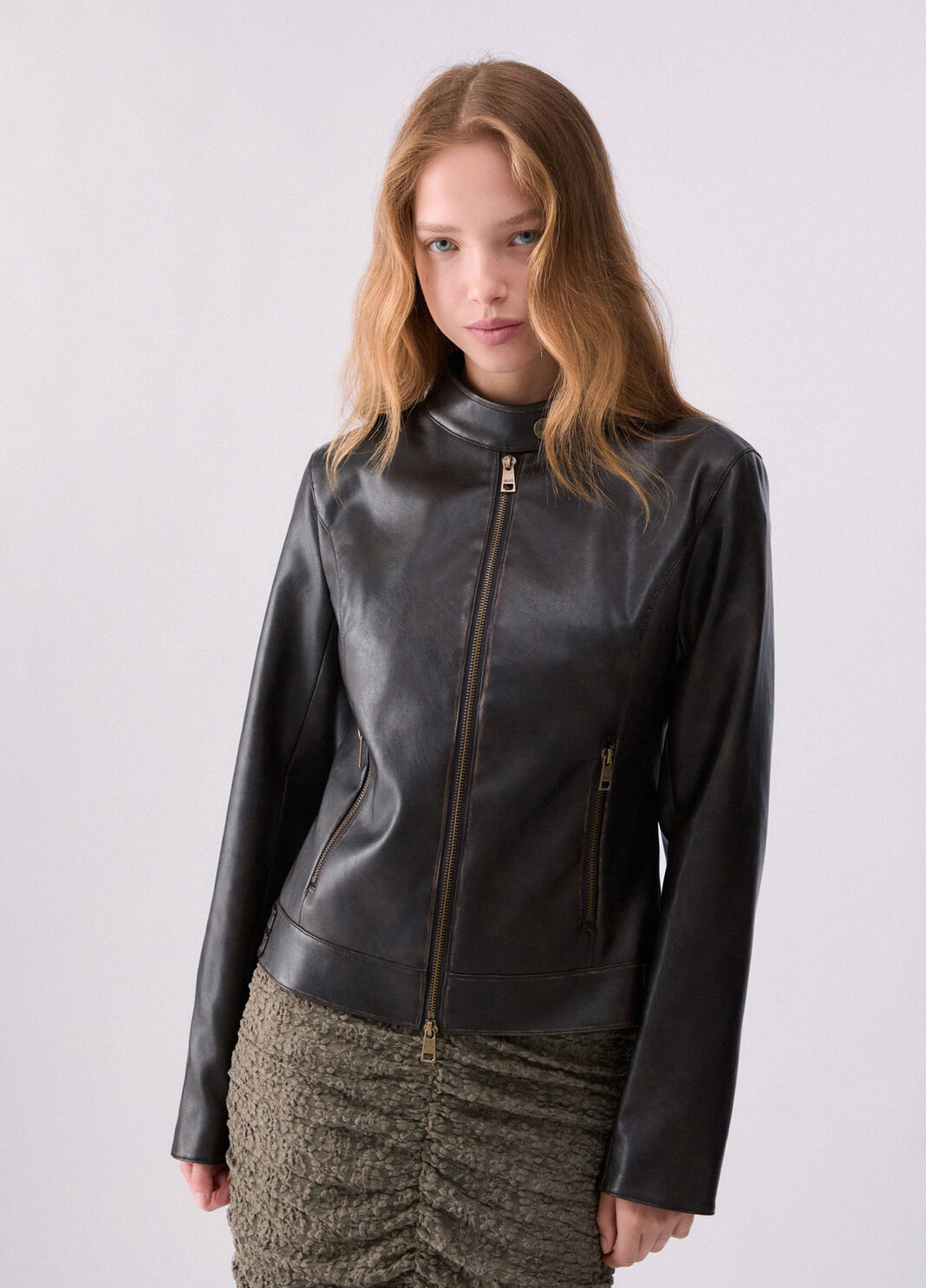 Coated Fabric Biker Jacket dark brown Liu Jo - large image number 0