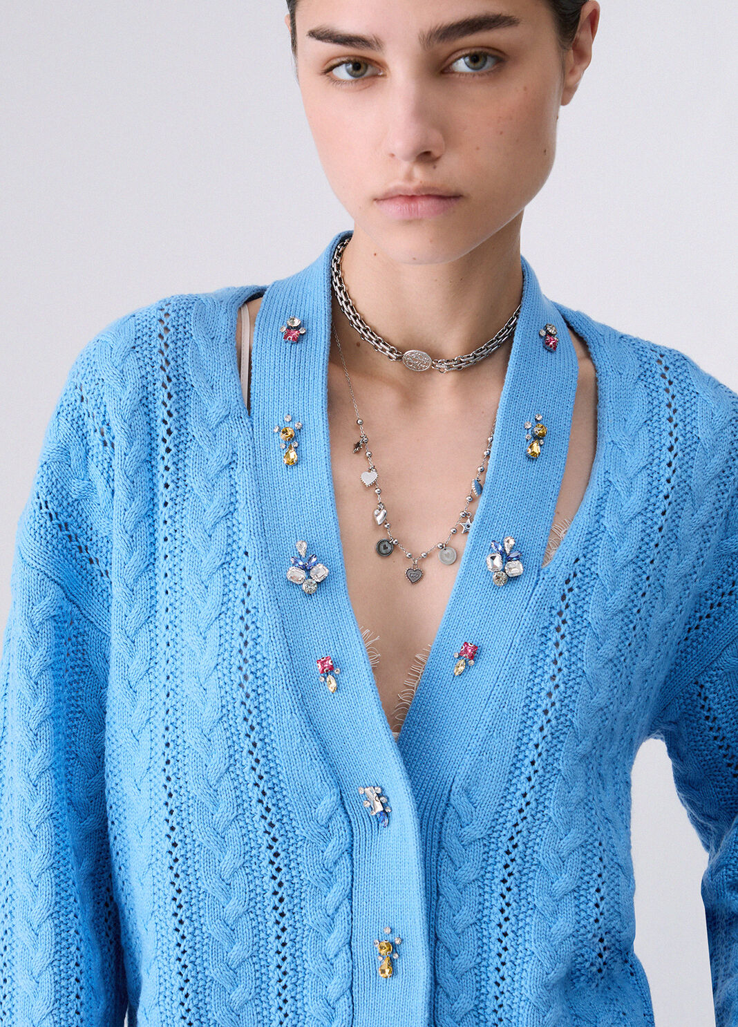 Cardigan with jewel embroidery light blue Liu Jo - large image number 4