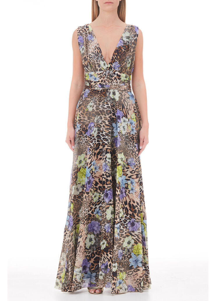 Long silk blend dress animal-print with flowers Liu Jo - large image number 0 Long silk blend dress animal-print with flowers Liu Jo - large image number 0
