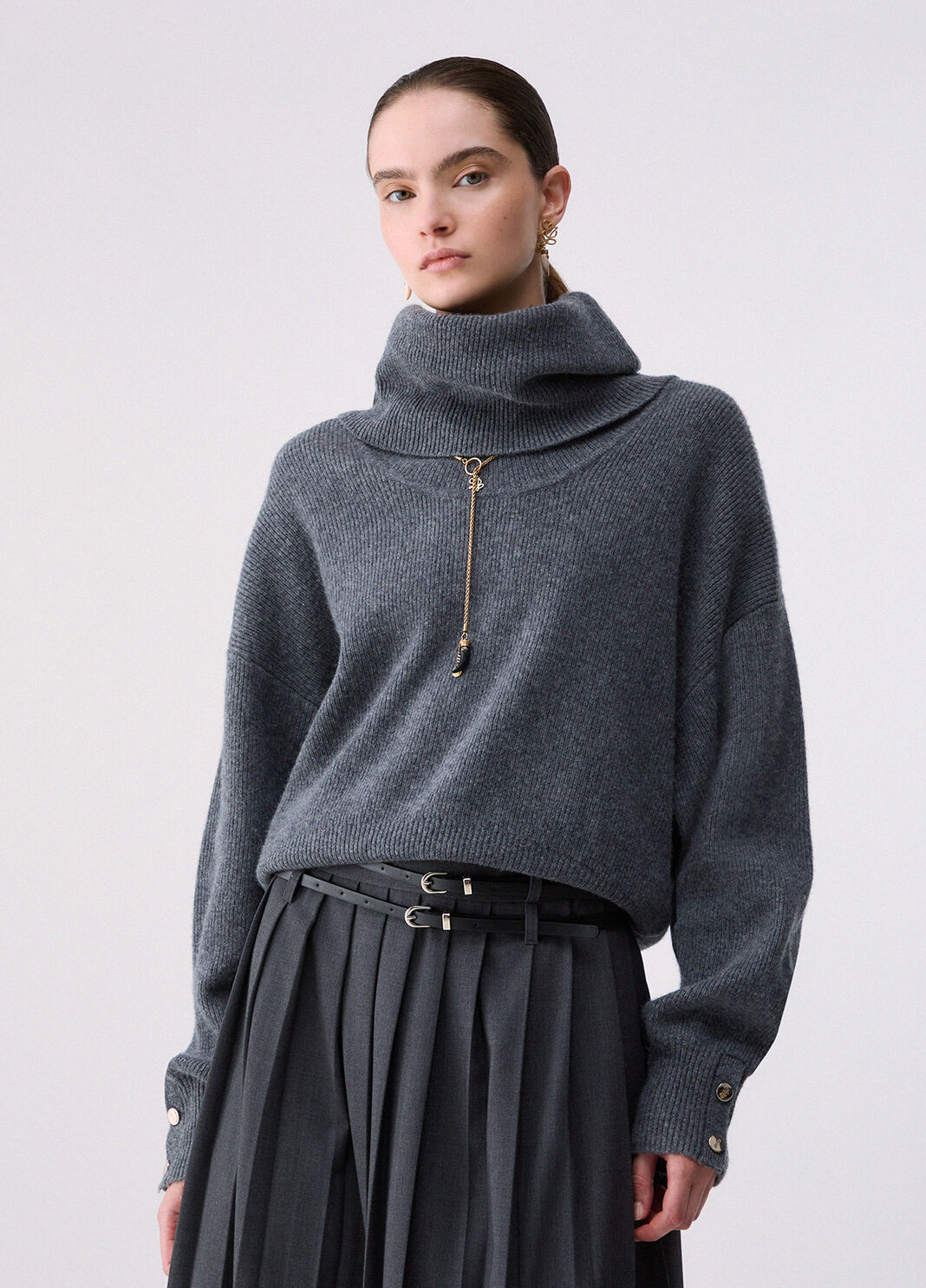 Turtleneck sweater in pure wool grey m&eacute;lange Liu Jo - large image number 0