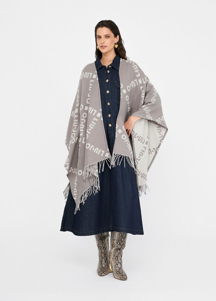 Poncho with logo and fringes grey Liu Jo - medium Poncho with logo and fringes grey Liu Jo - medium