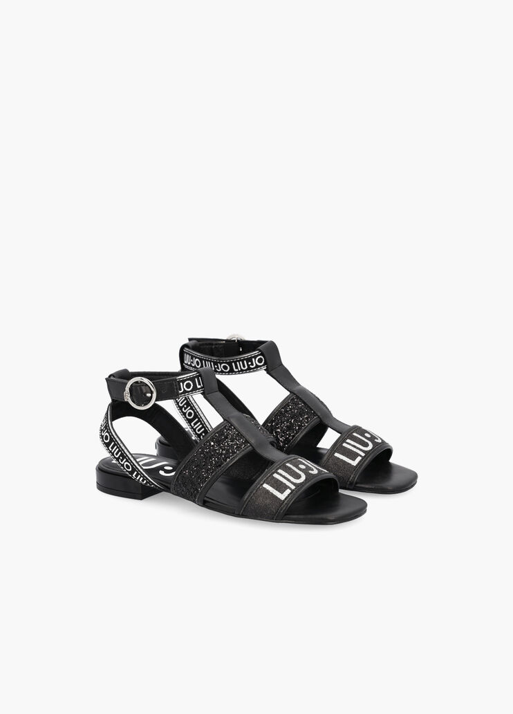 Flat sandals with logo and glitter black Liu Jo - large image number 2 Flat sandals with logo and glitter black Liu Jo - large image number 2