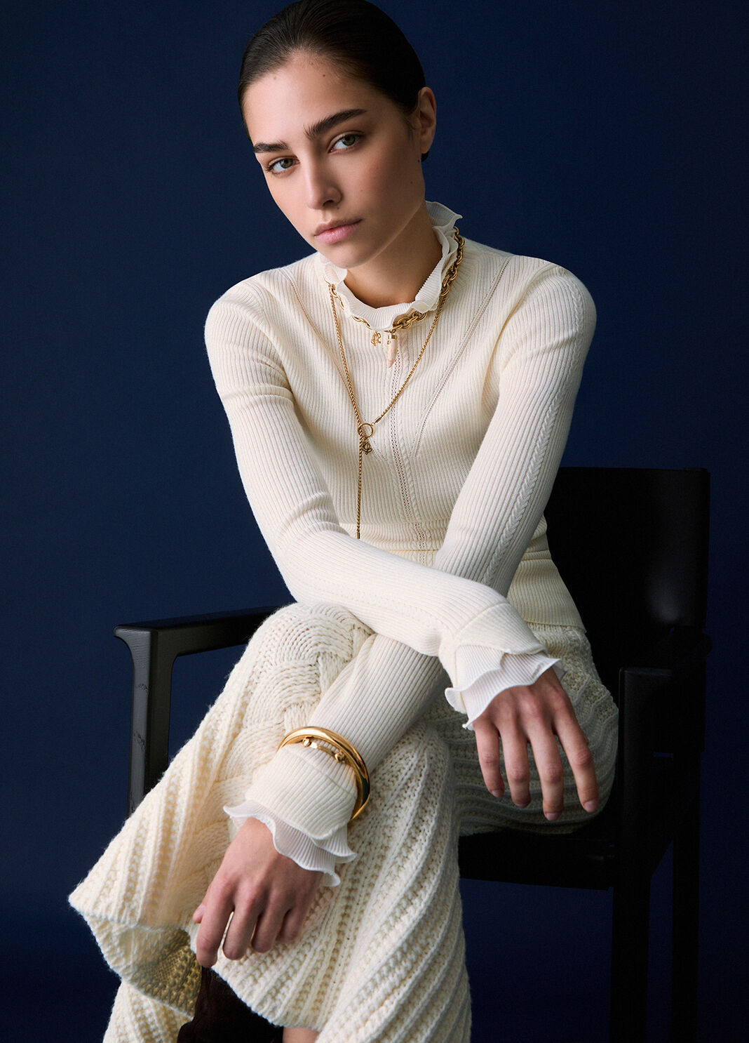 Mock-neck sweater in wool with ruffles white wool Liu Jo - large image number 2