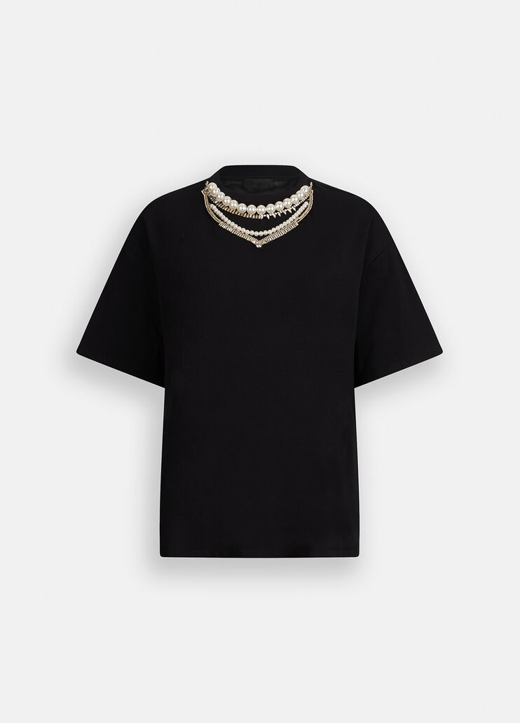Футболка с жемчужинами и стразами черный Liu Jo - large image number 6