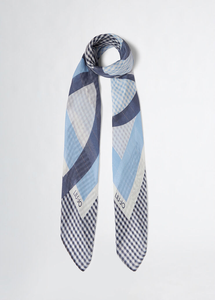 Foulard with chequered print and logo gingham blue Liu Jo - medium