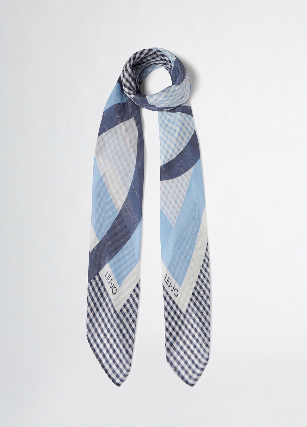 Foulard with chequered print and logo gingham blue Liu Jo - large image number 1