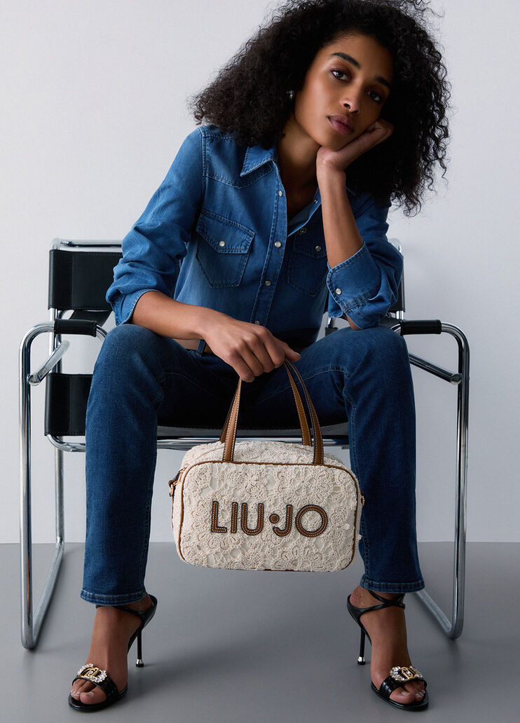 Sac bowling moyen mod&egrave;le en dentelle cr&egrave;me Liu Jo - medium