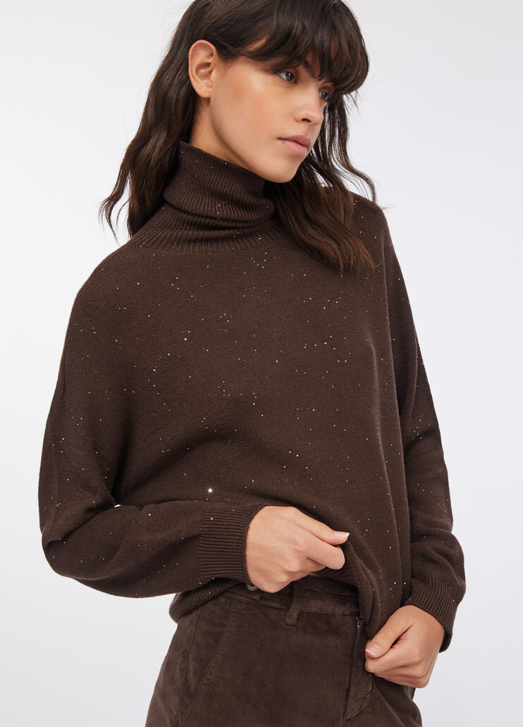 Polo-neck with micro-sequins chocolate Liu Jo - medium