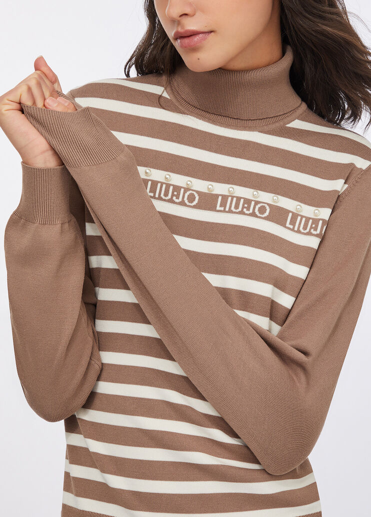 Striped polo-neck jumper chocolate Liu Jo - large image number 3