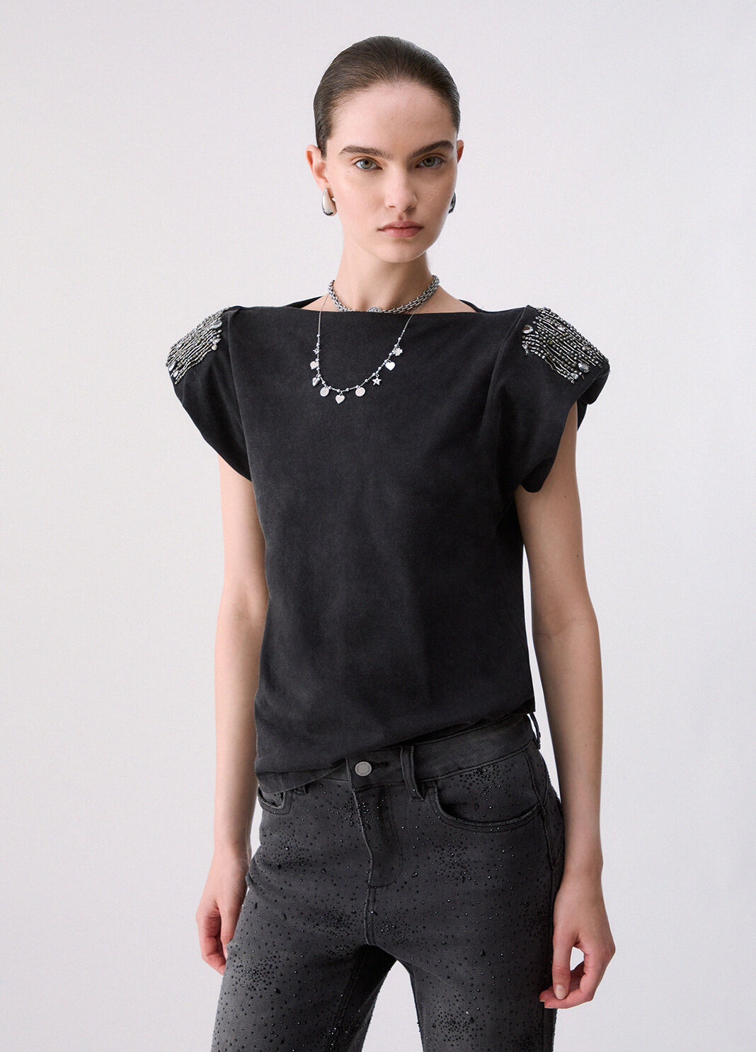 Embroidered Jersey Top grey Liu Jo - large image number 0
