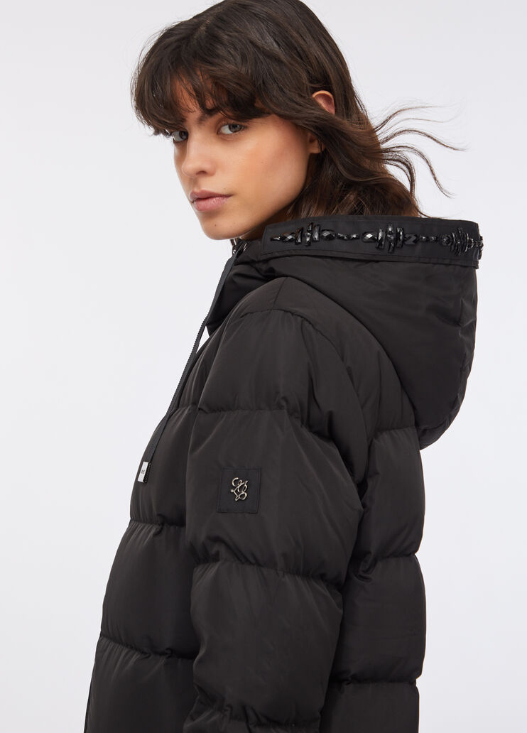 Down jacket with bejewelled embroidery black Liu Jo - medium