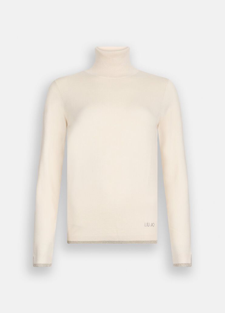 Rollkragenpullover mit Details aus Lurex&reg; Hellbeige Liu Jo - large image number 6