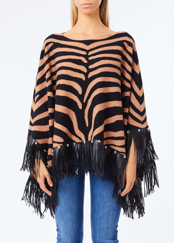 Zebra stripe poncho with fringes beige zebra print Liu Jo - medium